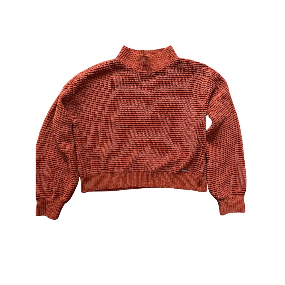 Hollister Rust Chunky Knit Sweater S Mock Neck Balloon Sleeve Boho Fall Cozy Y2K